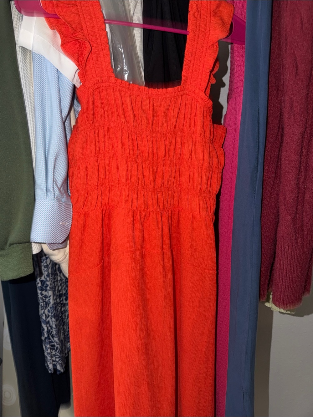 Old Navy Orange Smocked Midi Dress